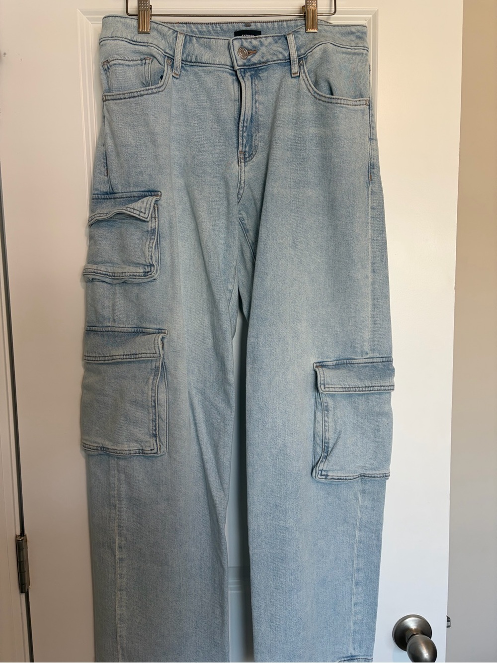 Express Light Blue Wide Leg Cargo Jeans